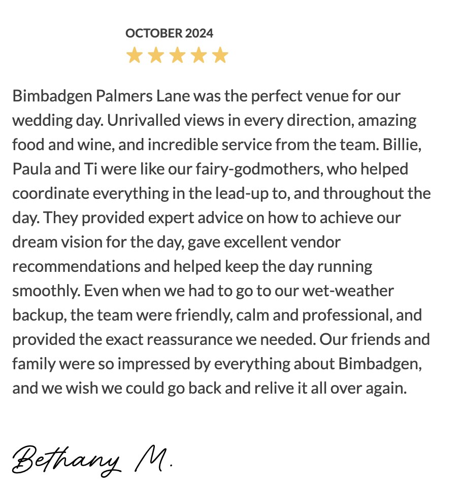 Five-star Easy Weddings review from Bethany M.