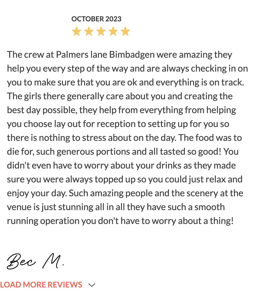 Five-star Easy Weddings review from Bec M.